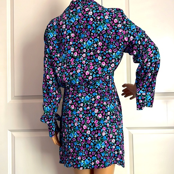 New Zara Floral Print V-Neck Satin Effect Wrap Mini Dress - Picture 12 of 13